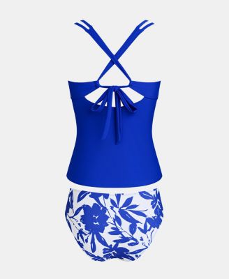 Women's Crisscross Back Cutout Ruched Double Straps Tankini Sets