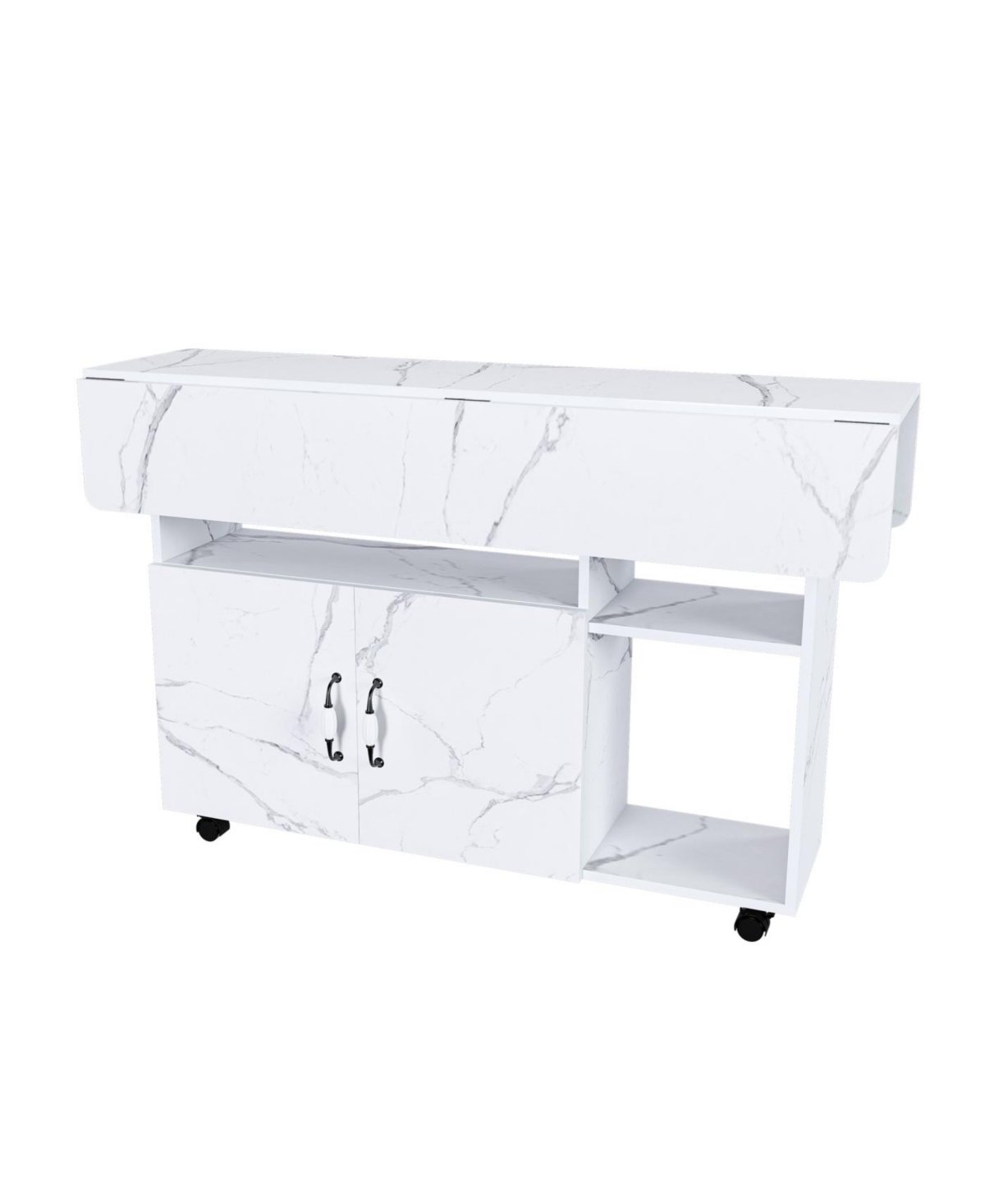 Streamdale Furniture Multi-Functional Folding Table with Storage Shelves and Wheels