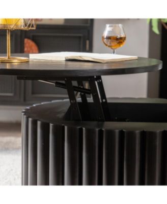 Round Lift-Top Coffee Table, Handcrafted Wooden Tea Table
