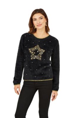 Women's Fluffy Star Holiday Sweater