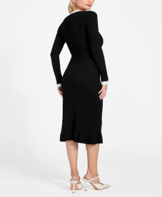 Women's Long-Sleeve V-Neck Sweater Dress