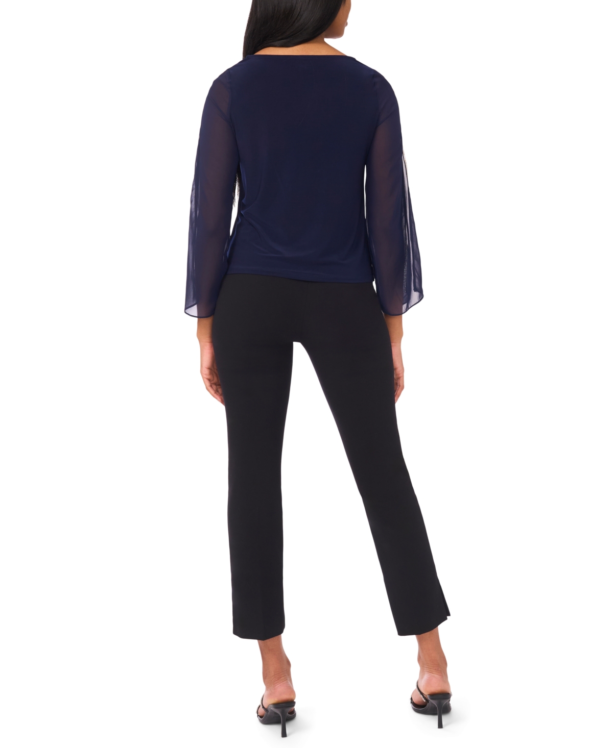 Msk Women's Cowl Neck Rhinestone Top