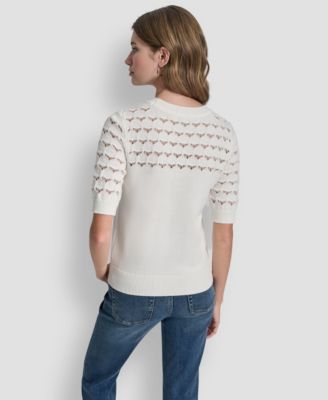 Women's Short-Sleeve Ribbed Hem Sweater