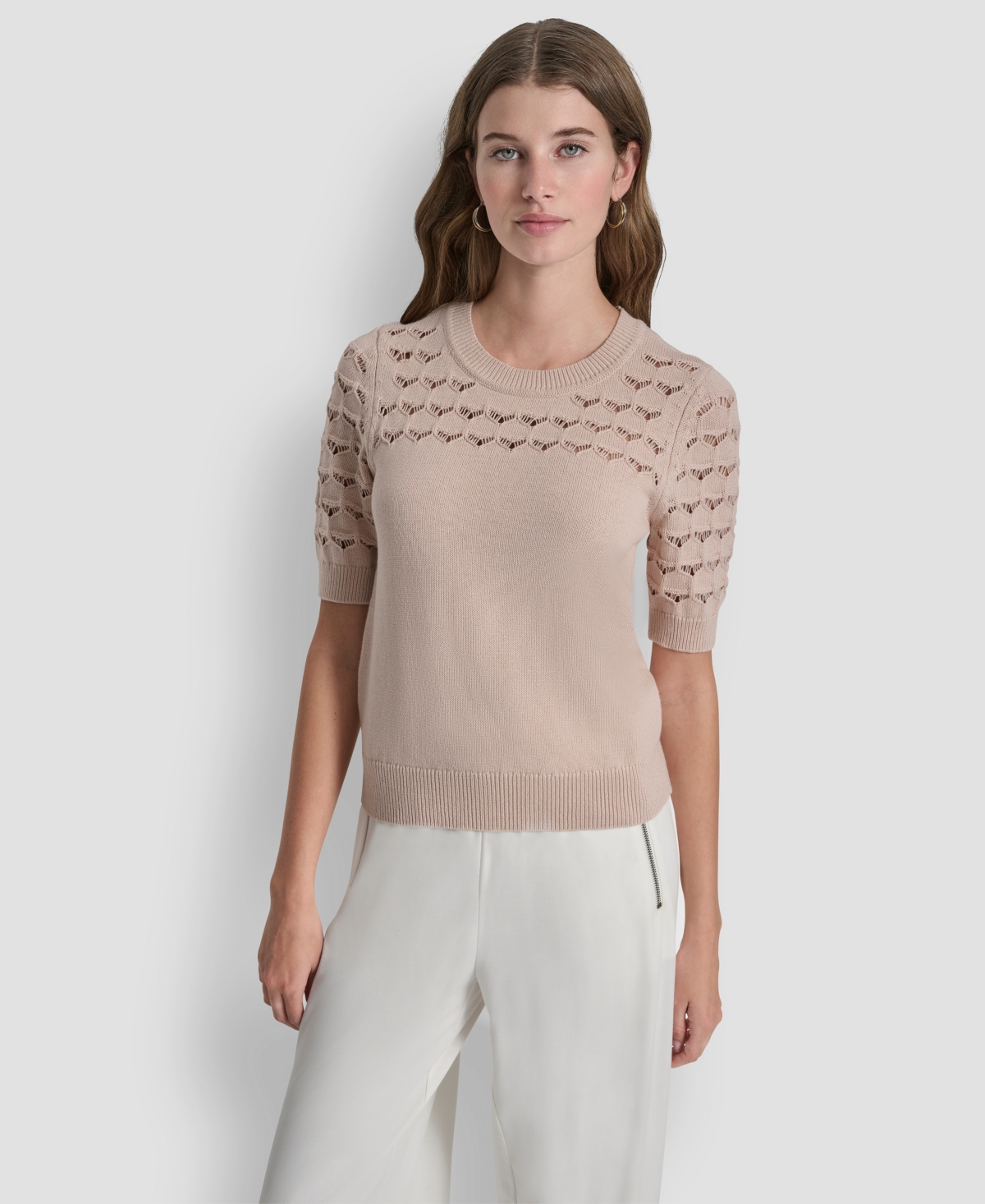 Dkny Women's Short-Sleeve Ribbed Hem Sweater