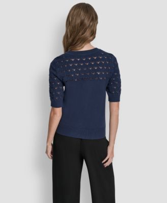 Women's Short-Sleeve Ribbed Hem Sweater