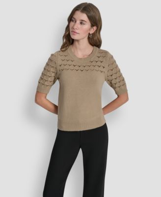 Women's Short-Sleeve Ribbed Hem Sweater