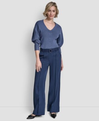 Women's Belted Front Seam Twill Pants