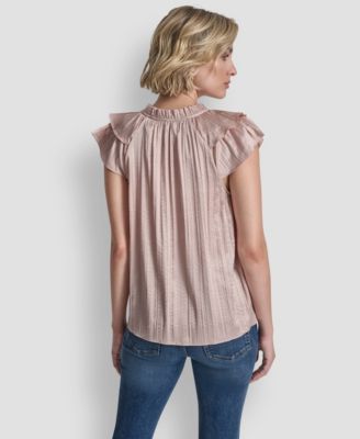 Women's Short-Sleeve Pleated Tie-Front Blouse