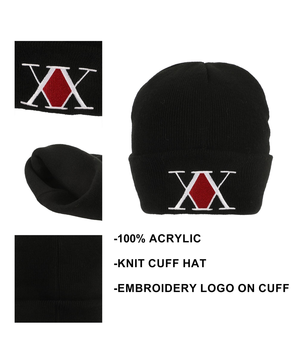 Hunter X Hunter Men's Embroidered Logo Black Cuff Beanie.