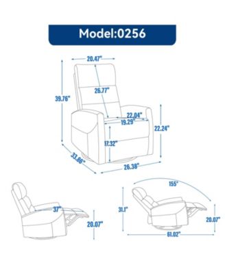 Manual Recliner Chair with Rocker and Swivel in Fabric, Upholstered Accent Chair for Living Room