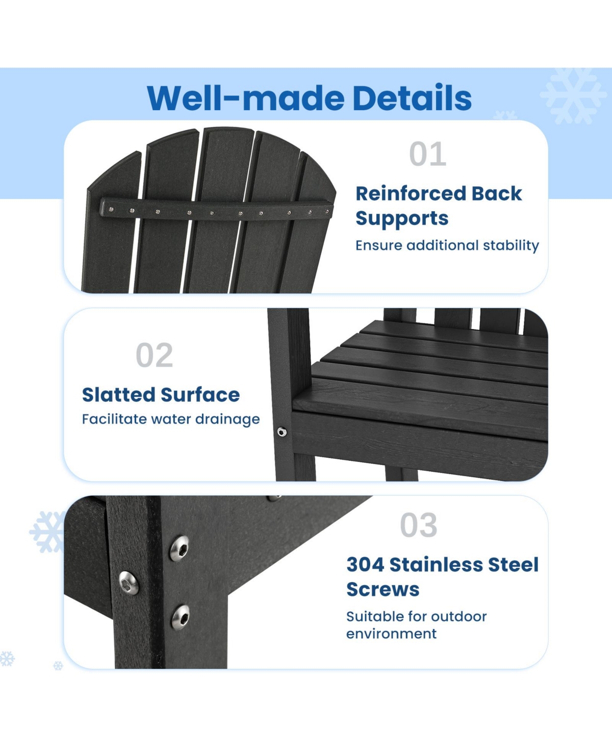 Slickblue Set of 2 Hdpe Counter Height Bar Stools for Outdoor Patio