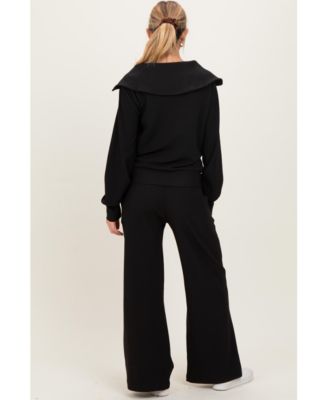 Maternity Ribbed Half Zip Pullover Wide Leg Pant Set