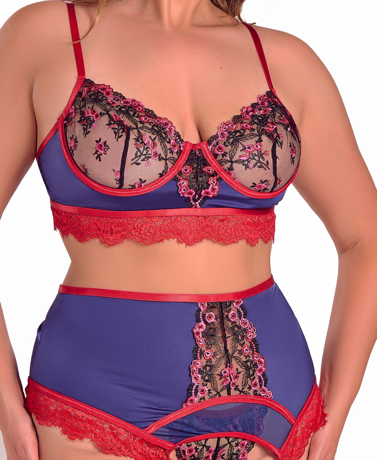 iCollection Plus Gypsy Lace 3PC Bralette Garter Lingerie Set