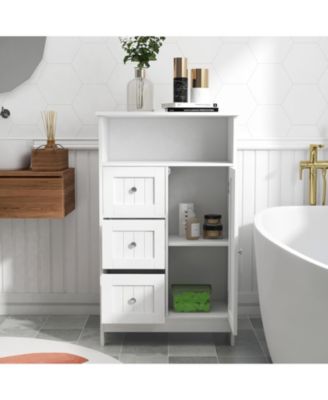 Standing Bathroom Storage Cabinet with Three Drawers and One Door Freestanding Storage Cabinet White