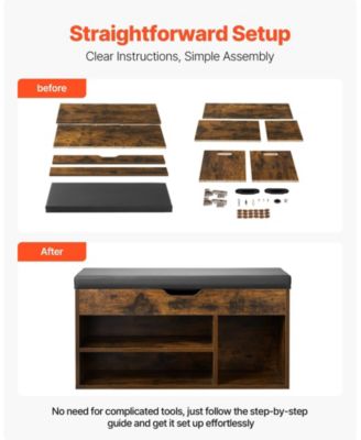 Entryway Shoe Bench with Cushion Seat and 3 Storage Sections