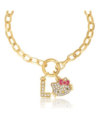 Initial Crystal Charm Bracelet, Gold Tone, Adjustable