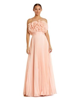 Mac Duggal Women's Pleated Chiffon Strapless Gown with Ruffles - Pink - Size 12 - Blush