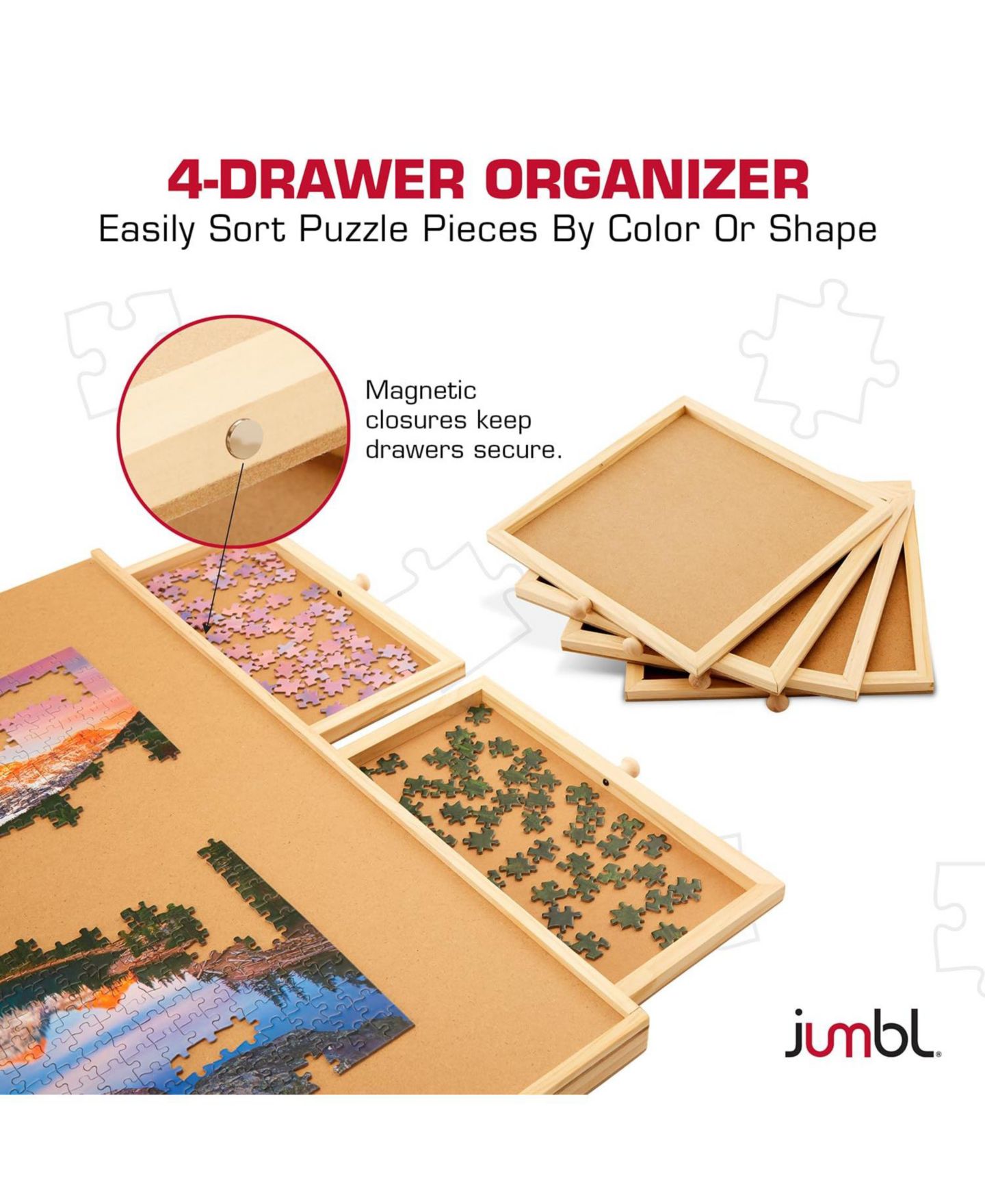 Детская игрушка Jumbl 1000-Piece Rotating Puzzle Board with Drawers, Ages 14+, цвет: Натуральный — фото 7