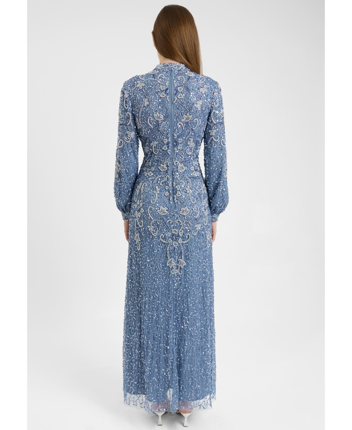 Maryisa Women's Modest Embellished Sequin Beaded Dress Maxi With Cuff Sleeves