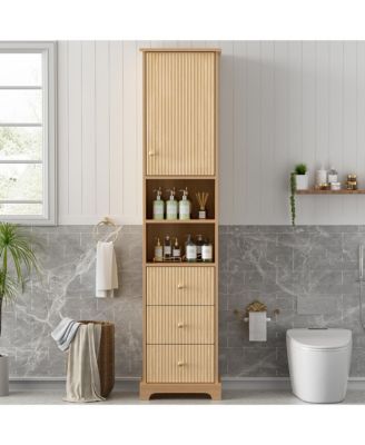 67.7 Inch Tall Freestanding Bathroom Cabinet with Door Adjustable Shelf and 3 Drawers