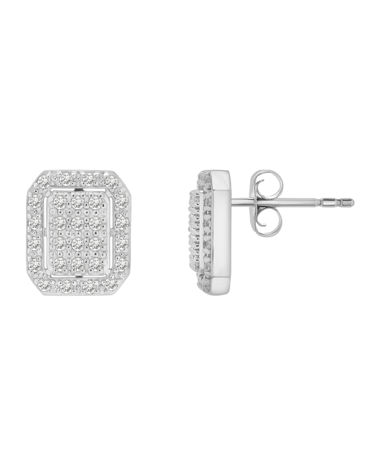 Diamond Octagon Halo Cluster Earrings (1/3 ct. t.w.) in Sterling Silver, Macy's Exclusive