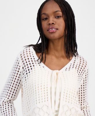 Juniors' Tie-Front Open-Knit Cardigan