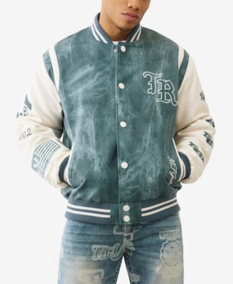 Men's Denim Print Retro Varsity Jacket