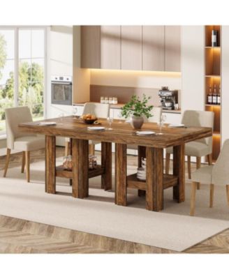 31.5" Square Dining Table for 4, Small Kitchen Table with Shelf Storage, Brown