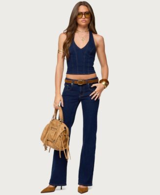 Women's Jemima Contrast Stitch Denim Halter Top