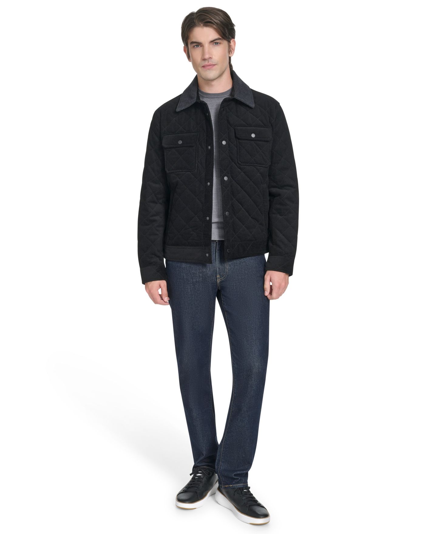 Мужская куртка Cole Haan Collared Quilted Button-Front, цвет: Чёрный — фото 2