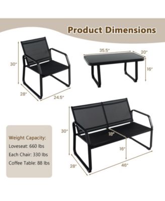 4 Pieces Patio Conversation Set with Breathable Fabric Seat