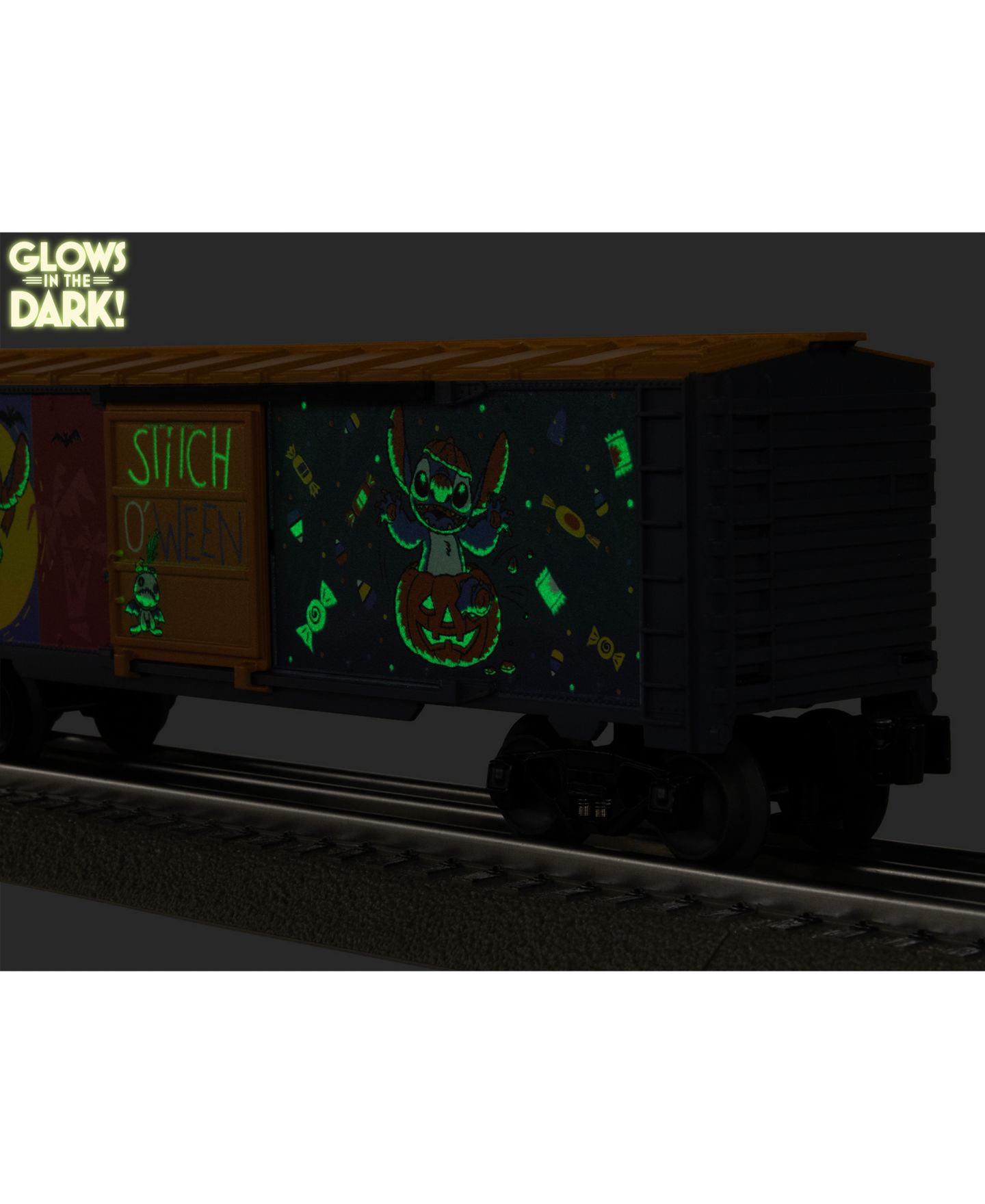 Детская игрушка Lionel O Gauge Disney Stitch Stitchoween Glow in the Dark Model Train Boxcar — фото 9