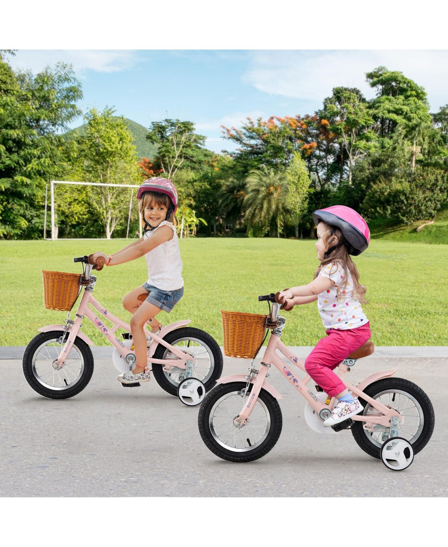 Детская игрушка HONGGE 12-Inch Retro Kids Bike with Training Wheels and Adjustable Height, Ages 3–8, цвет: Розовый — фото 4