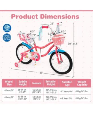 16-Inch Girls Bike with Doll Seat, Basket, and Training Wheels for Ages 4–7 - Pink