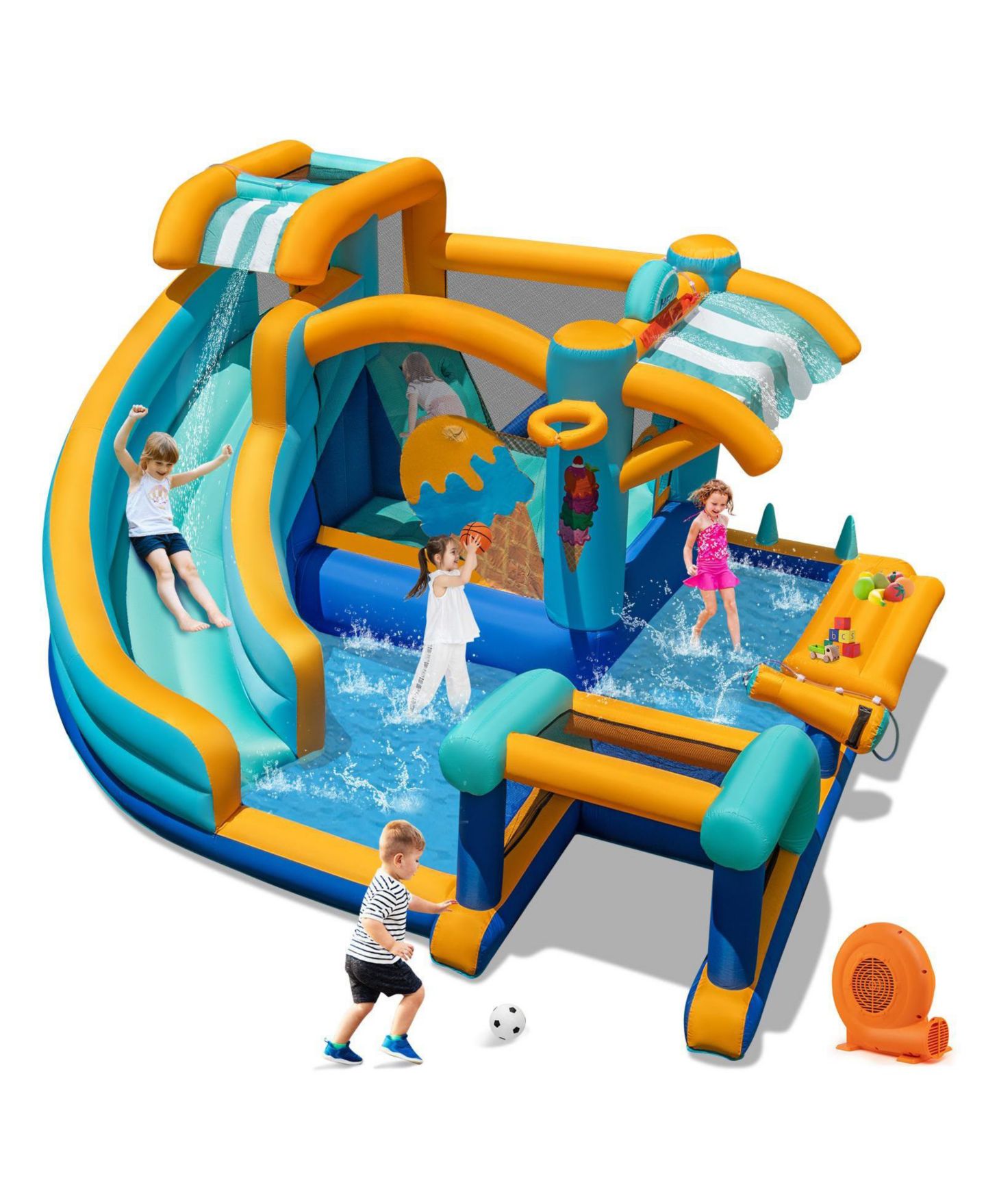 Детская игрушка HONGGE Inflatable Water Slide Bounce House with Ice Cream Theme, Splash Pool and 750W Blower, Ages 3+, цвет: Colorful — фото 2