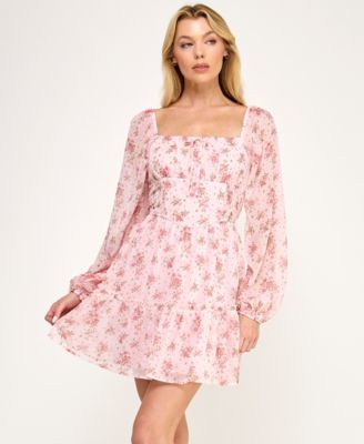 Juniors' Square Neck Smocked Inset Waist Dress