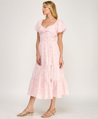 Juniors' Sweetheart Neck Twist Front Midi Dress