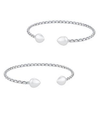 Set of 2 West Indian Style Arrow Heart Tips Twist Stackable Bangle Bracelet Sterling Silver