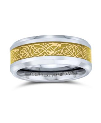 Two-Tone Celtic Dragon Knot Carbon Fiber Inlay Band Ring 8MM Titanium