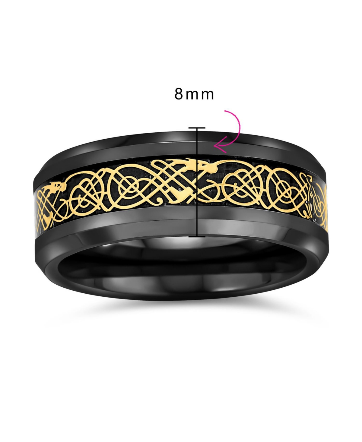 Bling Jewelry Two-Tone Celtic Dragon Knot Carbon Fiber Inlay Band Ring 8MM Titanium