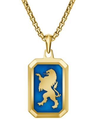 Men's Gold Plated  Crest of Bohemia Lion Pendant Necklace