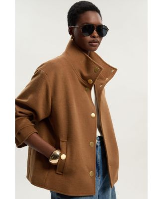 Women's Brushed Wool Funnel Neck Short Coat