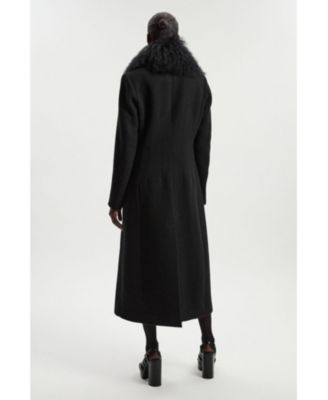 Women's Wool Detachable Collar Midi Coat
