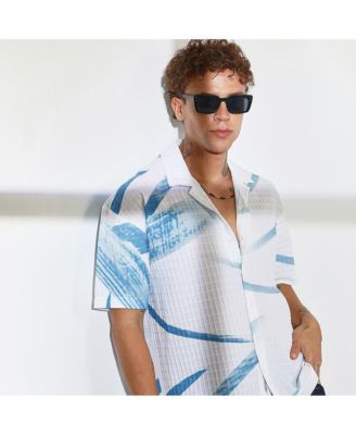 Men's Sky Blue & Chalk White Stroked Waffle Oversized Shirt
