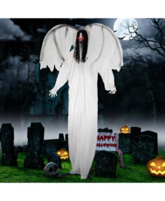 6.6 ft Halloween Animatronic Standing Angel with Sound-Activated Light-up Eyes and Flapping Wings