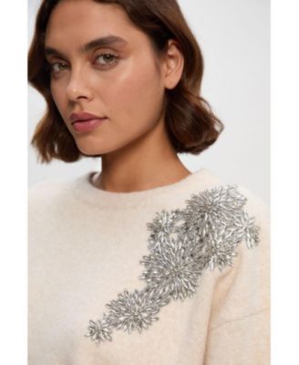 Women's Wool Embellished Crew Neck Jumper