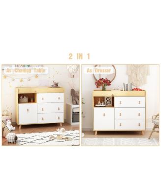 Diaper table with three drawers, baby changing station with multiple storage compartments