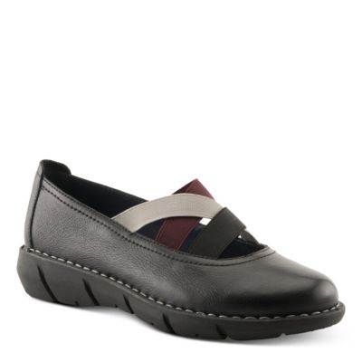 Women's Comfortable Pebbled Leather Slip-On Wedge Shoes with Elastic Straps & Removable Outsole