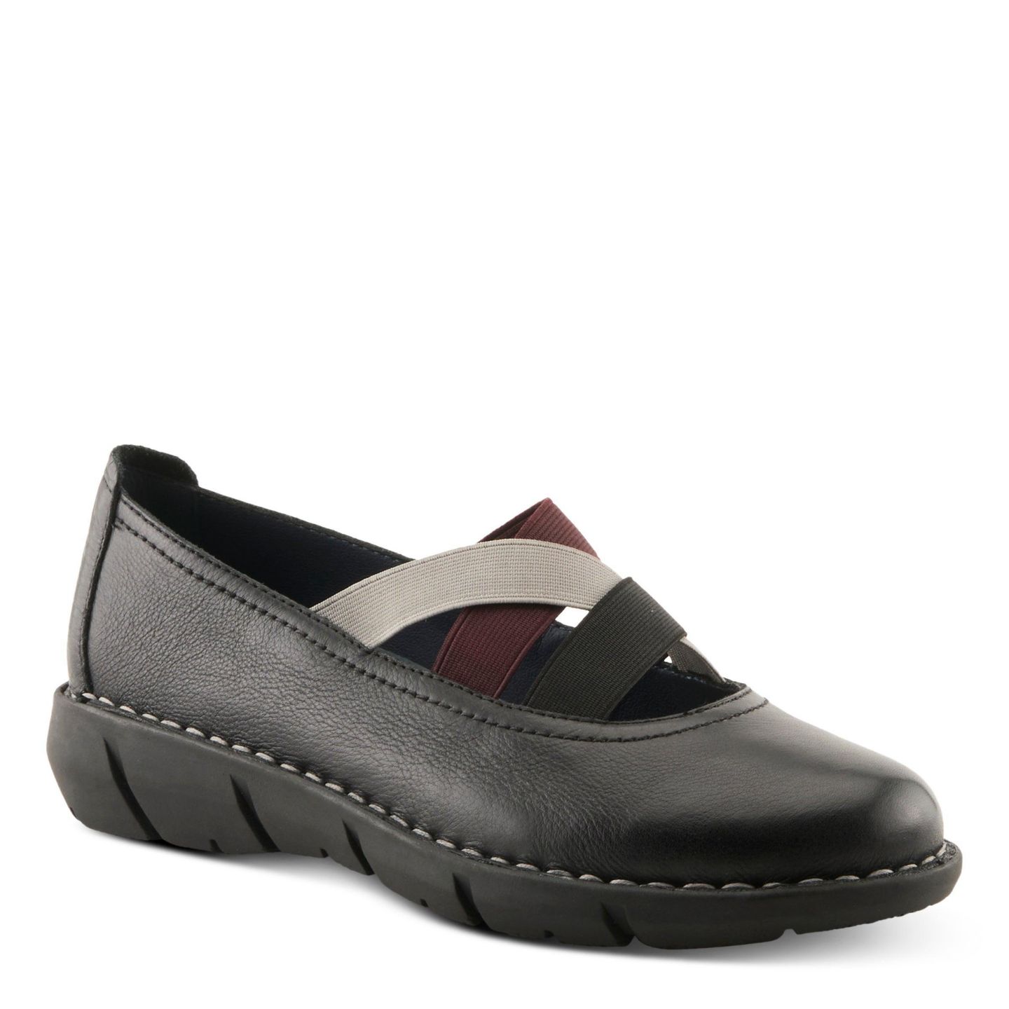 Женские сандалии Spring Step Comfortable Pebbled Leather Slip-On Wedge Shoes with Elastic Straps & Removable Outsole, цвет: Чёрный разноцветный — фото 1