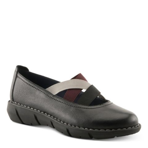 Женские сандалии Spring Step Comfortable Pebbled Leather Slip-On Wedge Shoes with Elastic Straps & Removable Outsole, цвет: Чёрный разноцветный